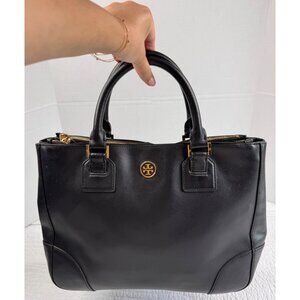Tory Burch Black Saffiano Robinson Leather Double Handle Tote Handbag